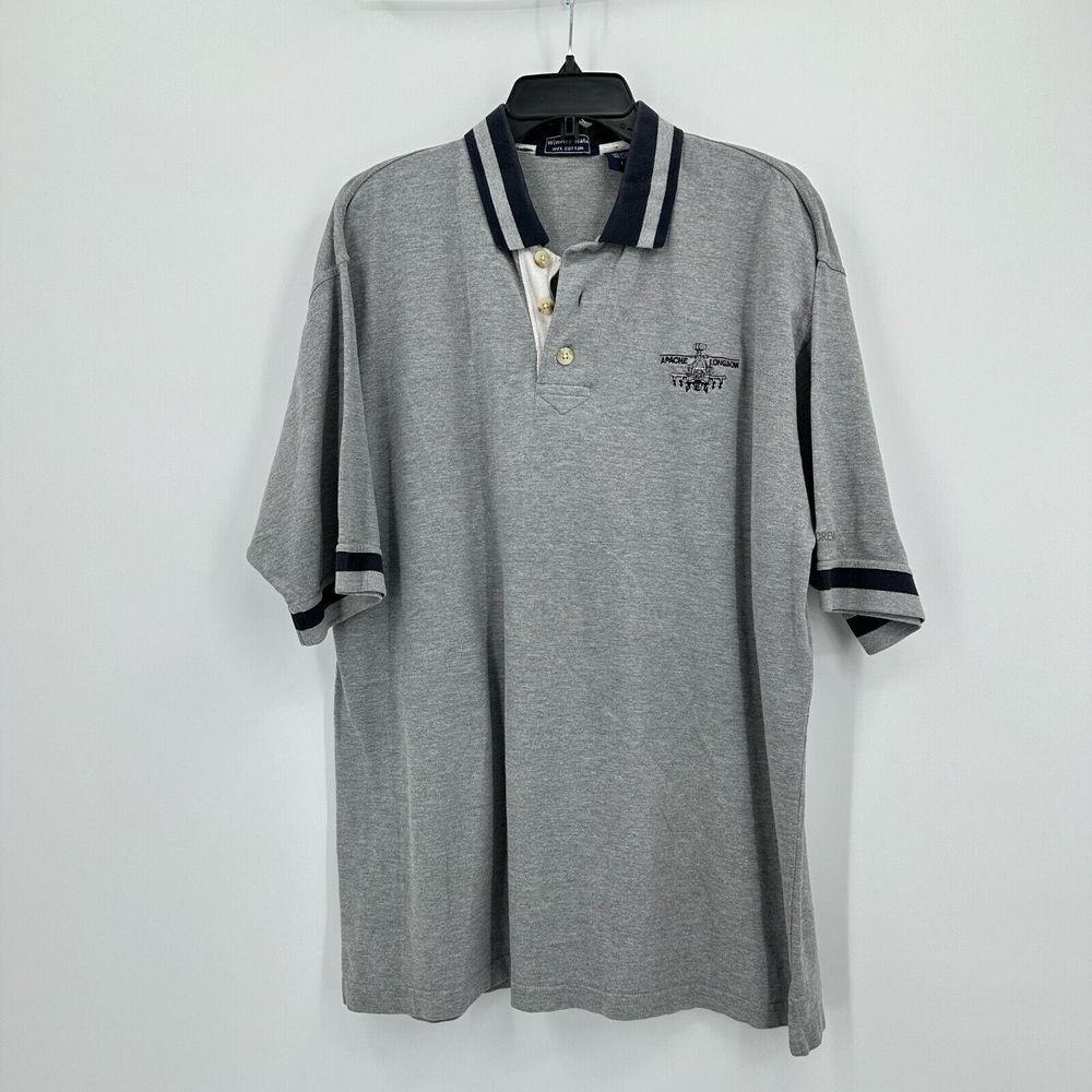 Vintage Apache Longbow Helicopter Crew Winner Mate Polo‎ Shirt Mens Large Gray